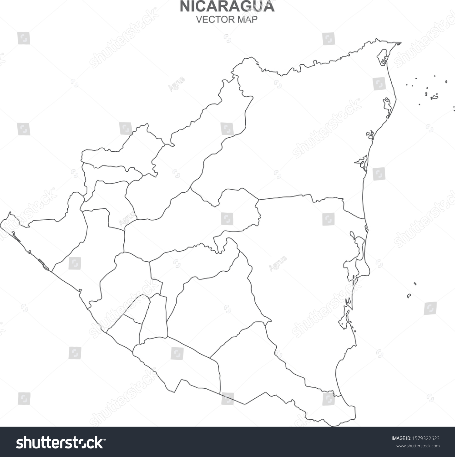 Political Map Nicaragua Isolated On White Stock Vector Royalty Free   Stock Vector Political Map Of Nicaragua Isolated On White Background 1579322623 