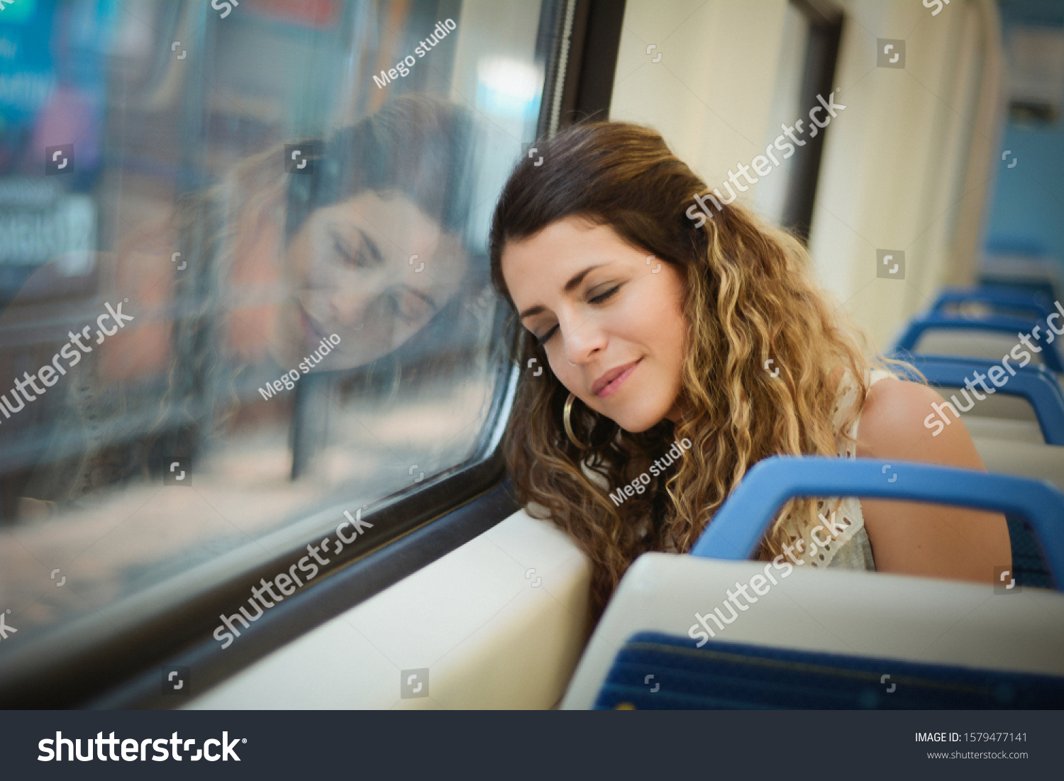 Young Urban Woman Sleeping Train Travel Stock Photo 1579477141 