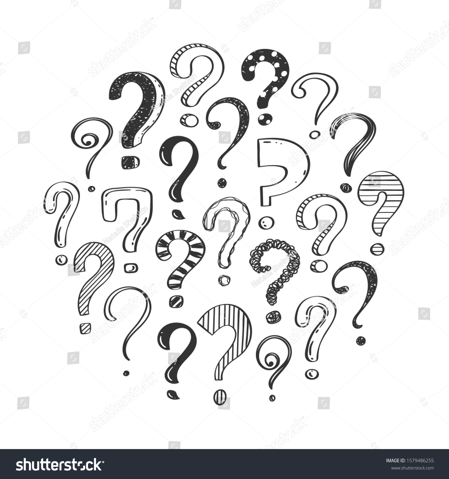 Set Hand Drawn Question Marks Doodle Stock Illustration 1579486255 ...