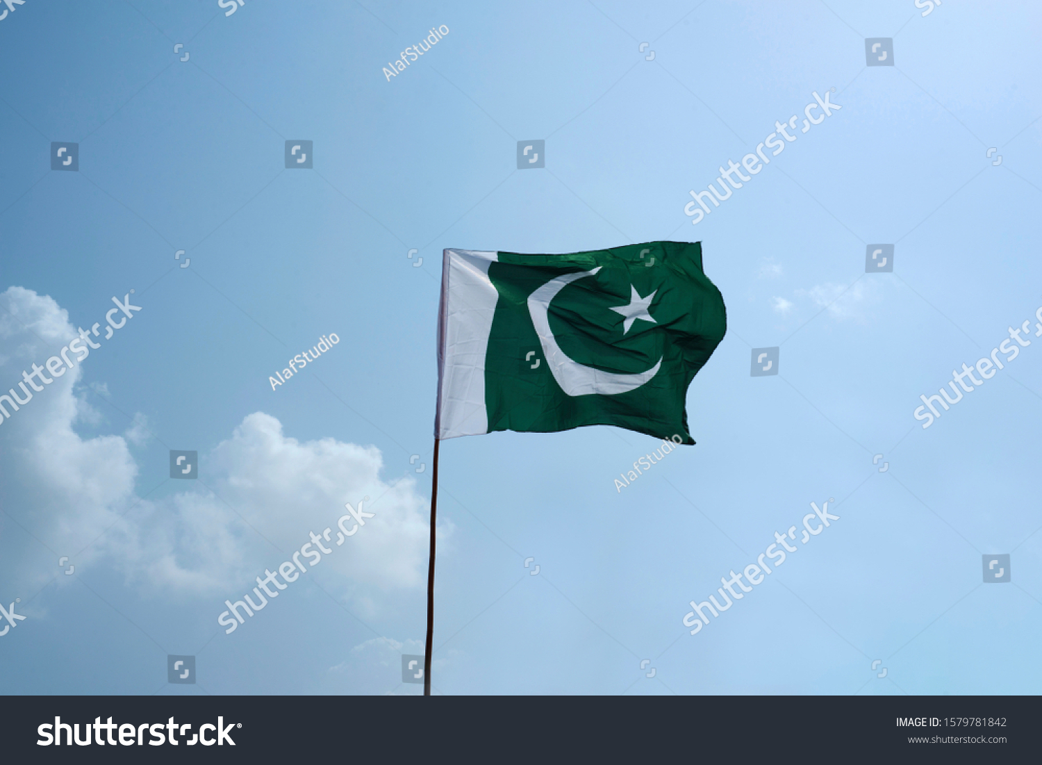 National Flag Pakistan Flying Blue Sky Stock Photo 1579781842 ...