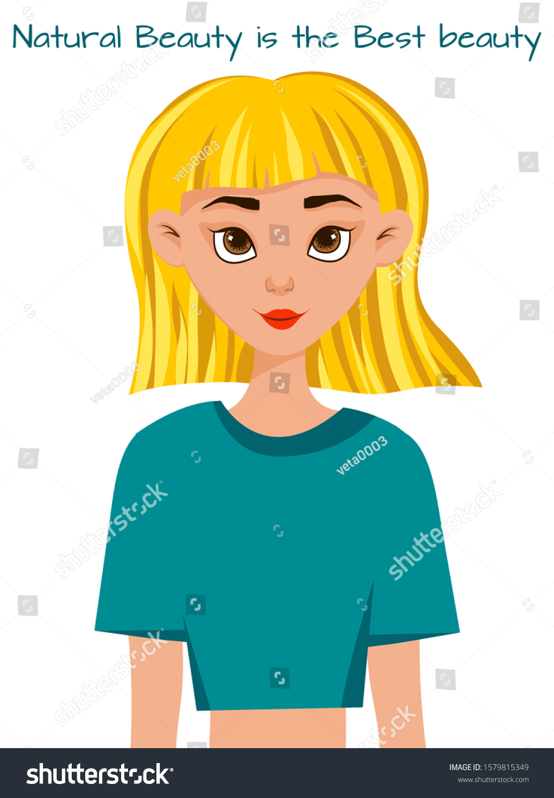 Portrait Beautiful Girl Makeup Cartoon Style Stock Vector Royalty Free