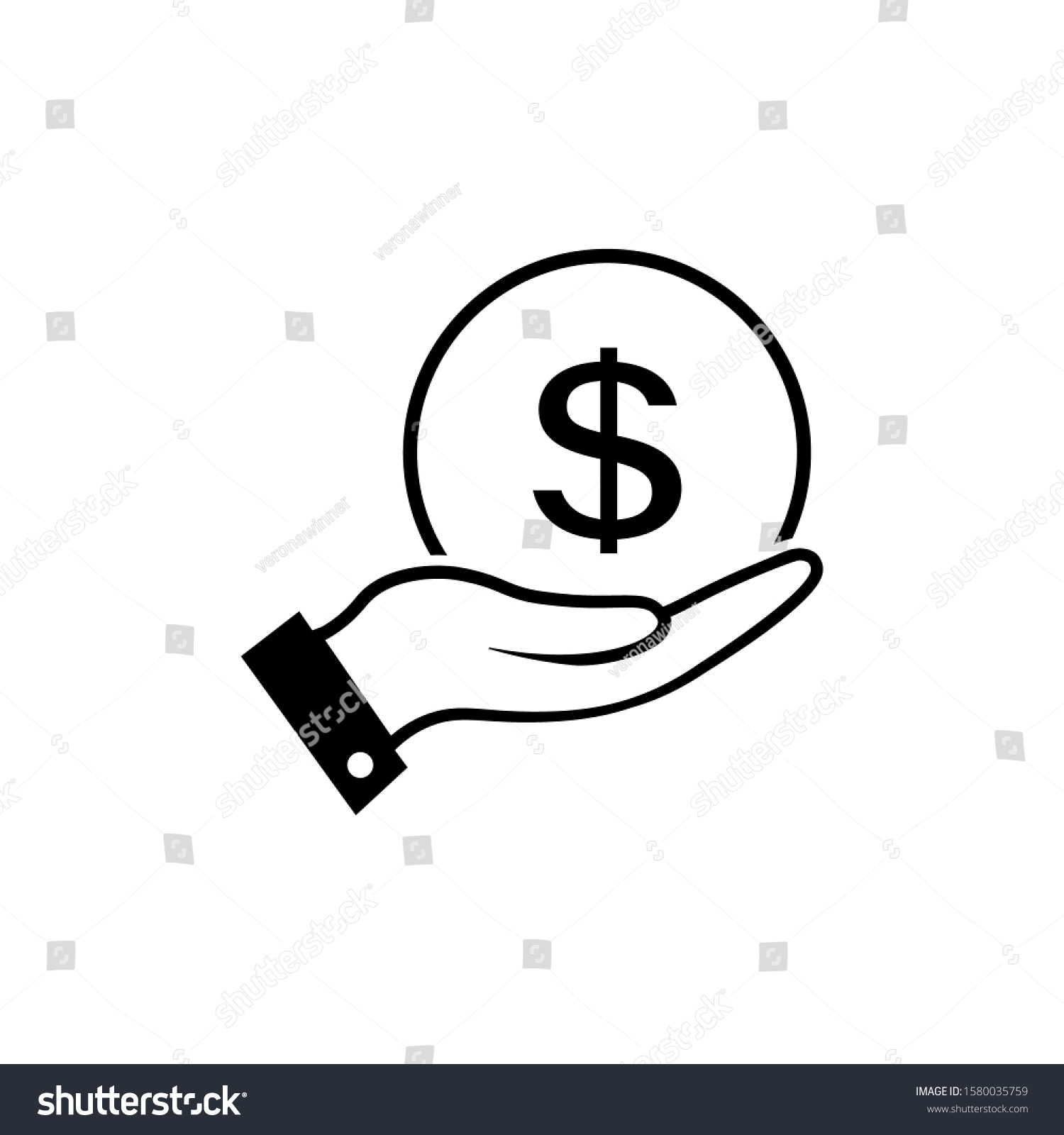 Hand Coin Icon Flat Style Money Stock Vector (Royalty Free) 1580035759 ...