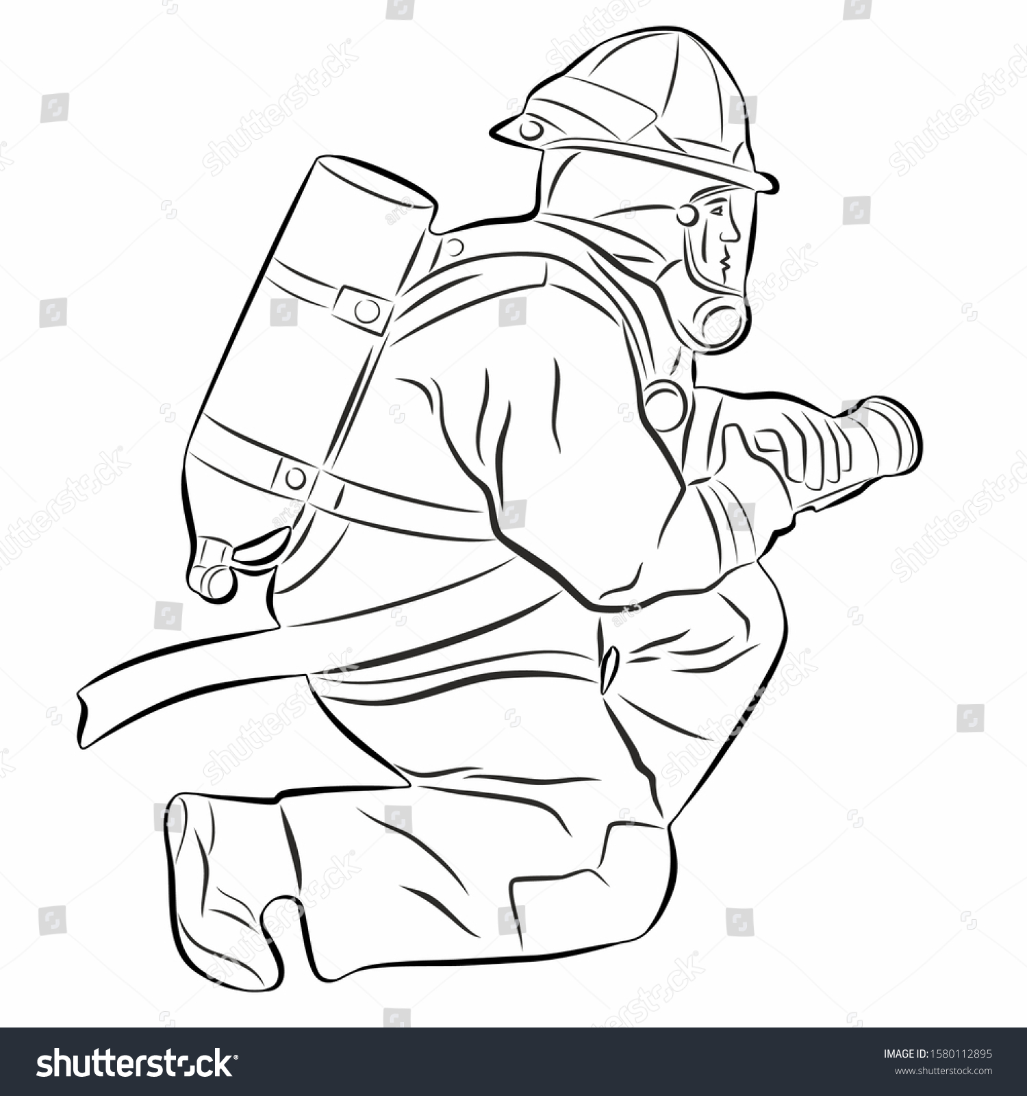 Illustration Fireman Fire Hose Black White Stock Vector (Royalty Free ...