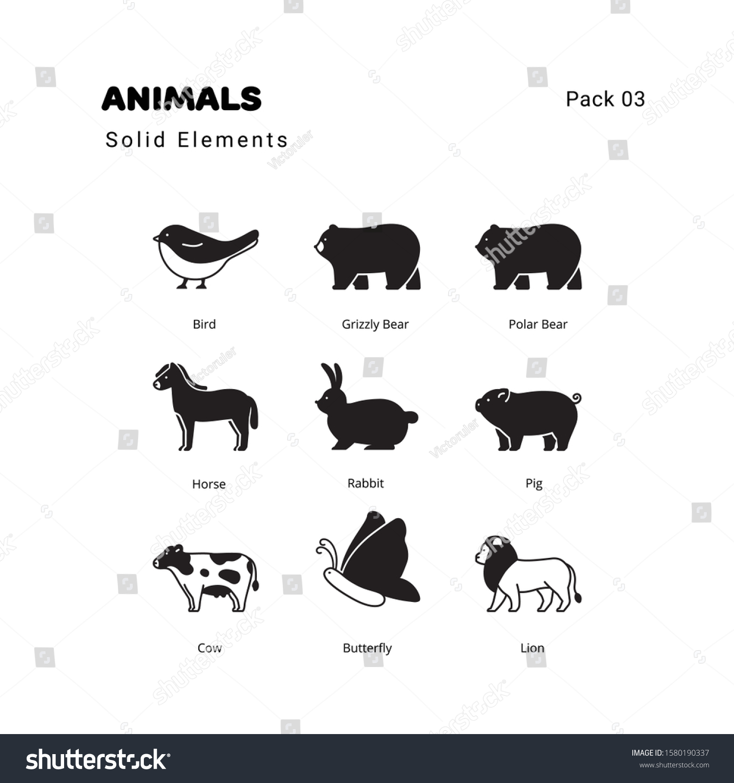 Animals Solid Elements Icons Set Stock Vector (Royalty Free) 1580190337 ...