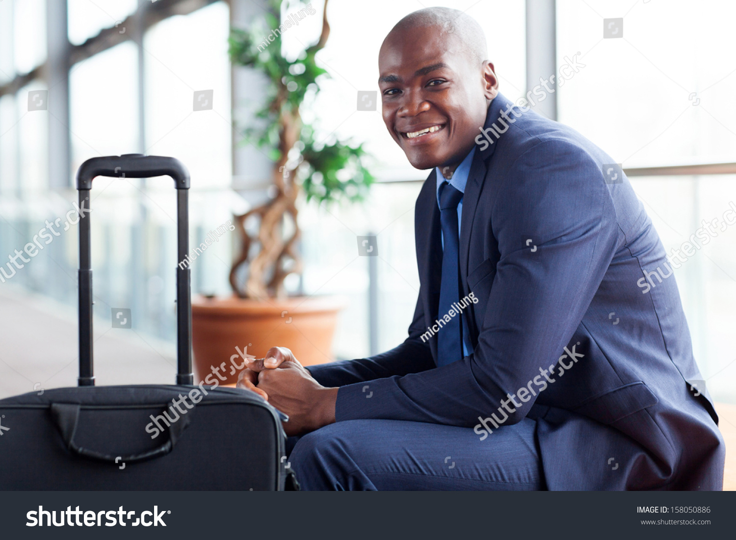 Handsome African American Businessman Waiting Airport Stock Photo ...