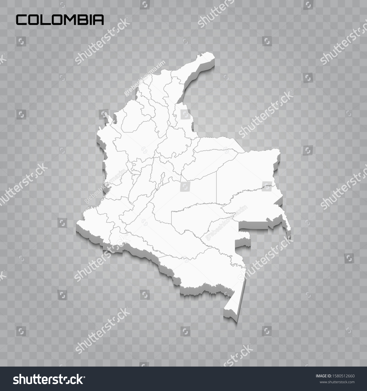 Colombia 3d Map Borders Regions Vector 库存矢量图（免版税）1580512660 | Shutterstock