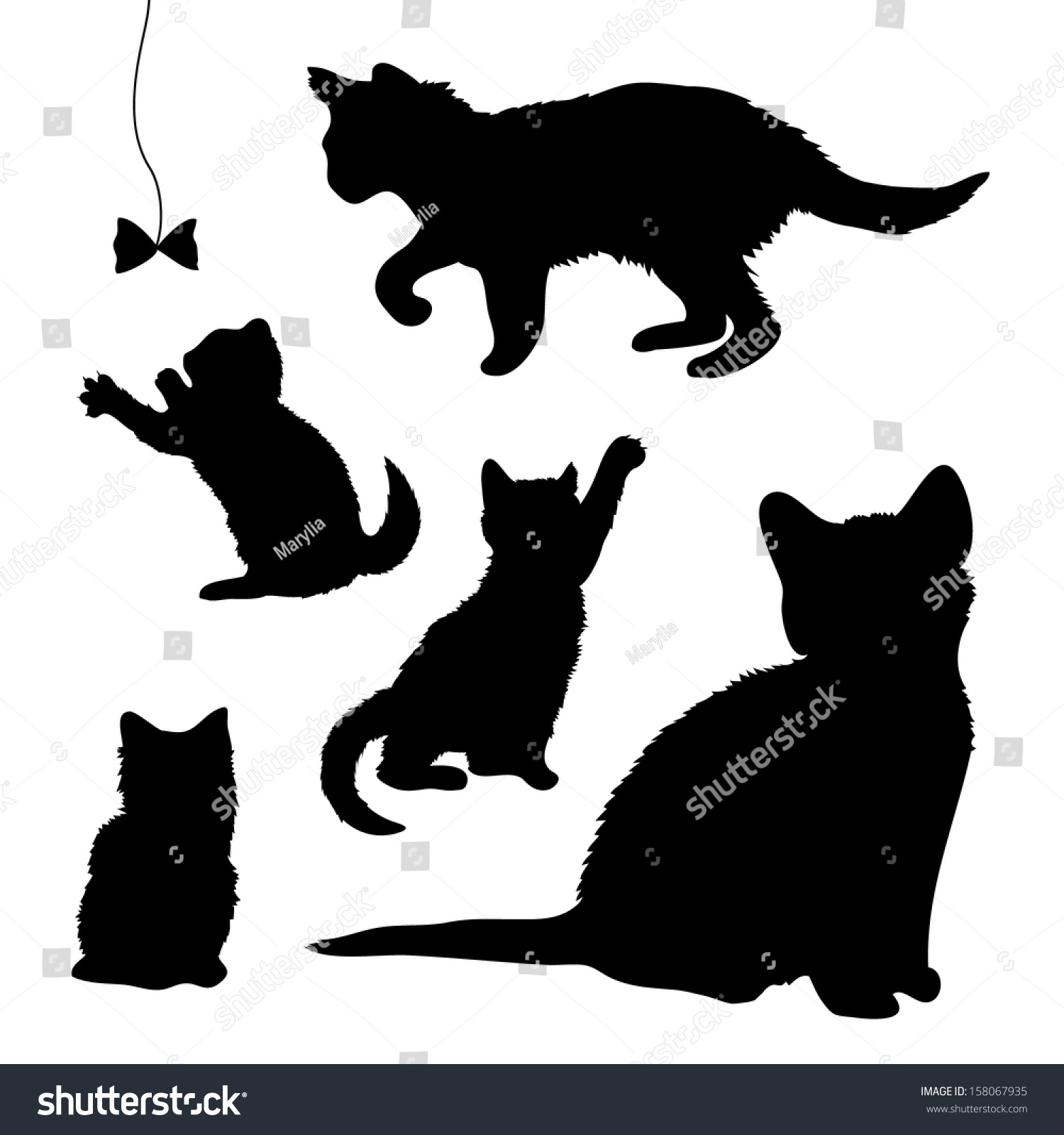 Vector Set Silhouettes Playing Kittens Cats Vector De Stock Libre De Regalías 158067935 7597