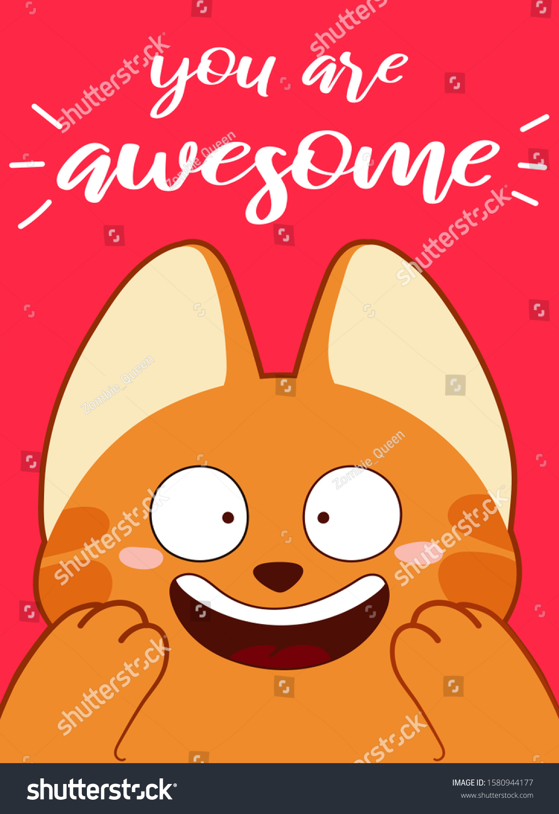 Poster Smiling Ginger Cat Cute Cartoon Stock Vector Royalty Free
