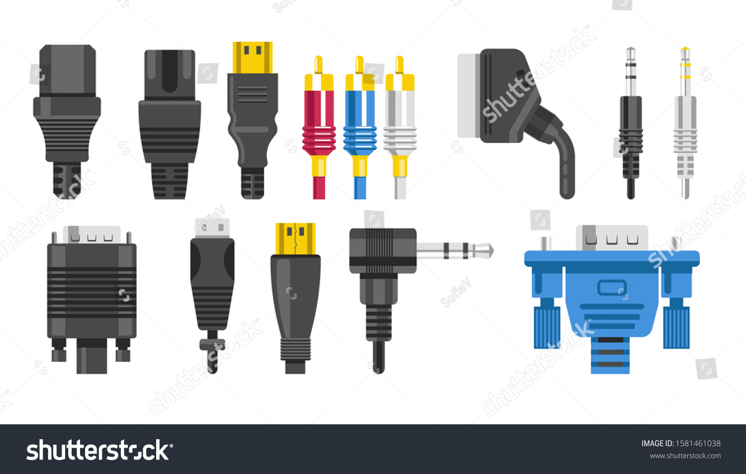 Connection Cables Connectors Wiring Audio Video Stock Vector (Royalty ...