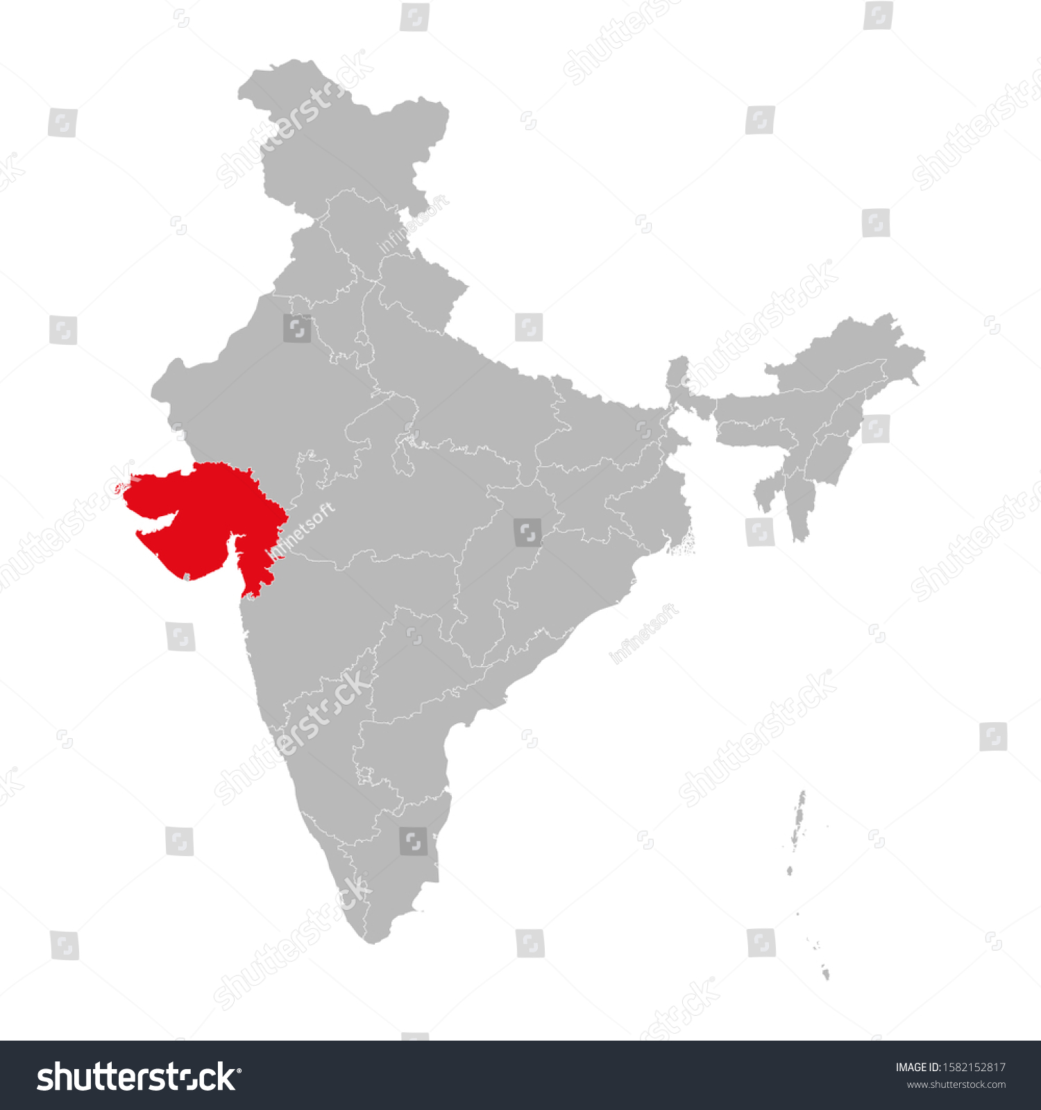 Gujarat Map Marked Red On India Stock Vector (Royalty Free) 1582152817 ...