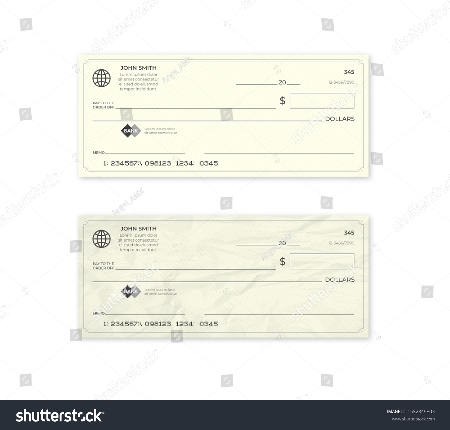 Realistic Blank Bank Check New Crumpled Stock Vector (royalty Free 