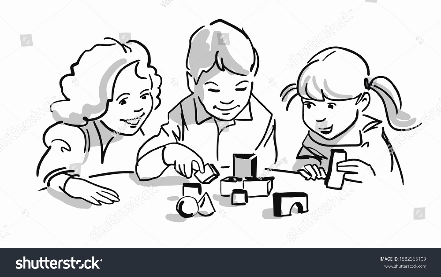 Three Children Play Hand Drawn Sketch Stock Vector (Royalty Free ...