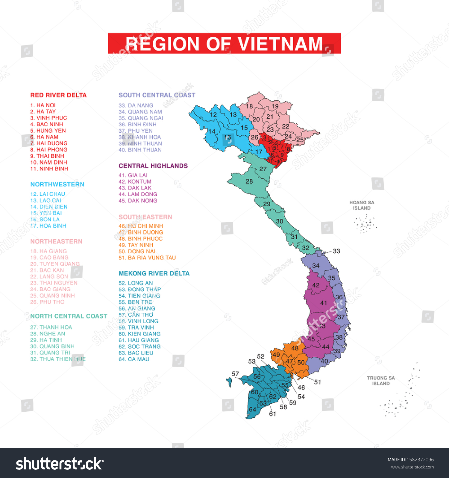 Color Map Provinces Vietnam Regions Prefectures Stockvector | The Best ...