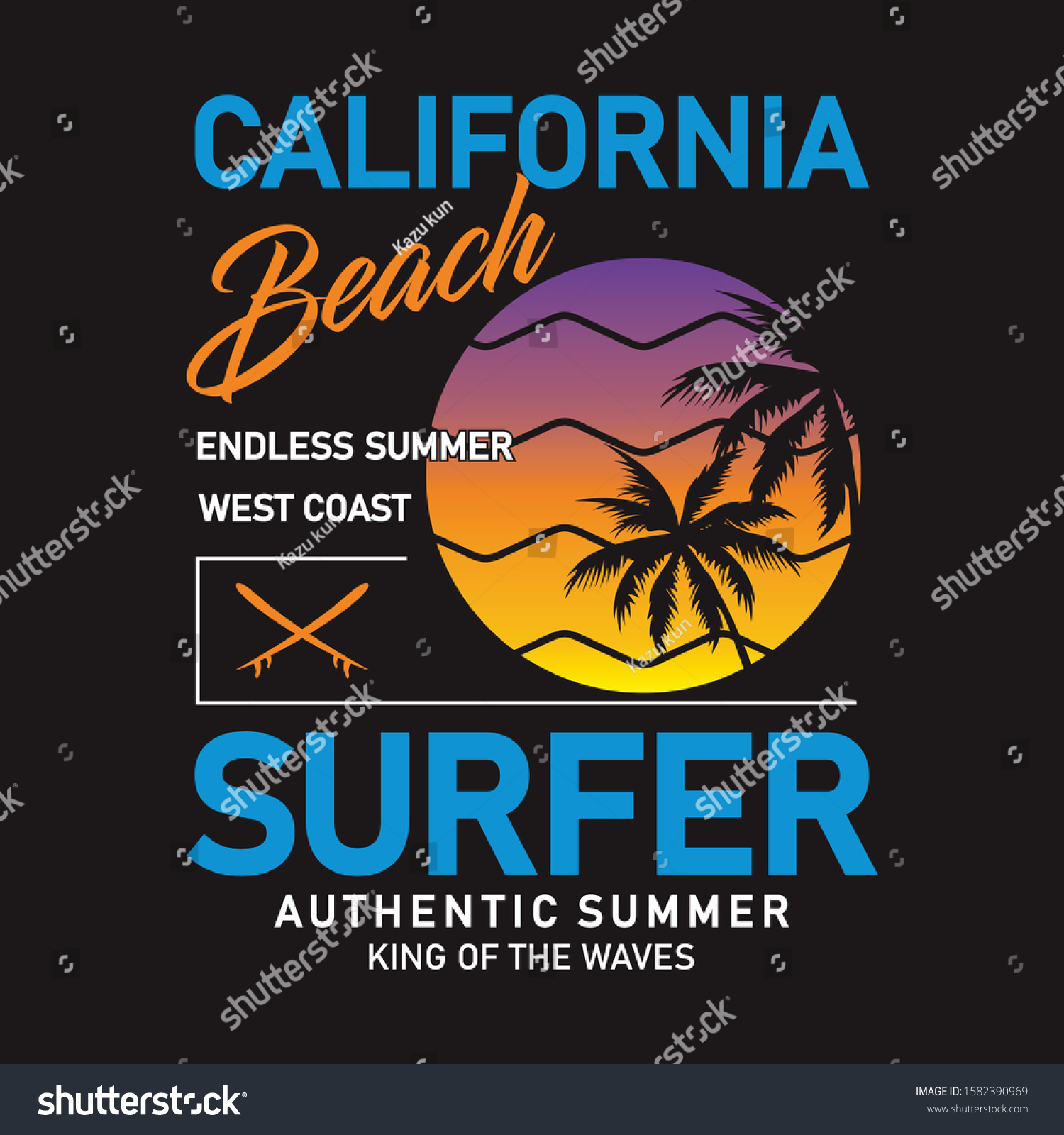 Vector Illustration California Beach Original Typography Stock Vector ...