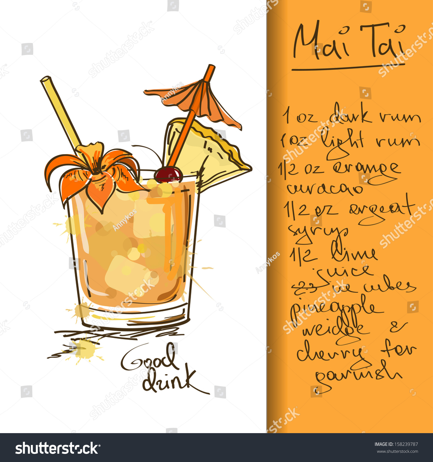 Illustration Hand Drawn Mai Tai Cocktail Stock Vector (Royalty Free ...