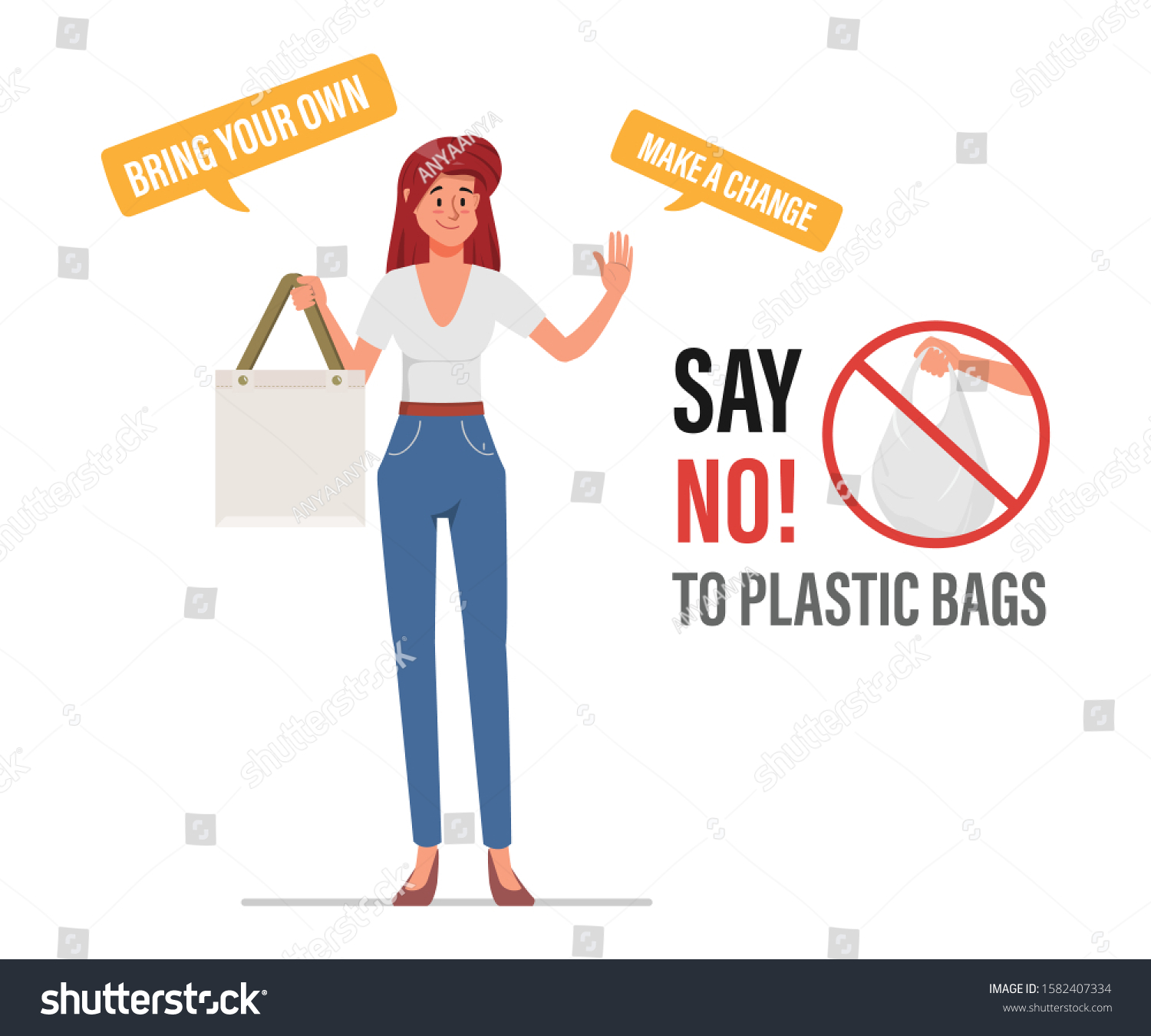 Say No Plastic Bags Pollution Problem Stock Vector (Royalty Free ...