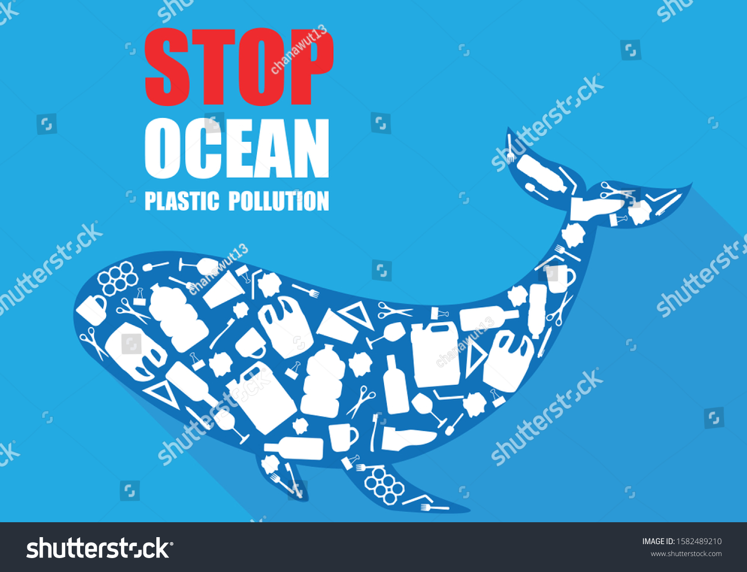 Stop Ocean Plastic Pollution Concept Whale Stock Vector (Royalty Free ...