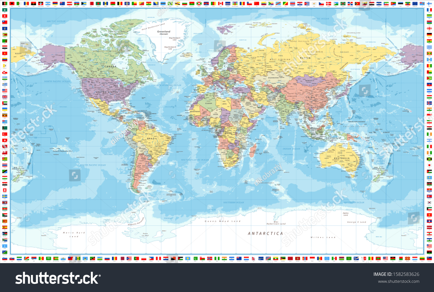 World Map Political Flags Vector Detailed Stock Vector (Royalty Free ...