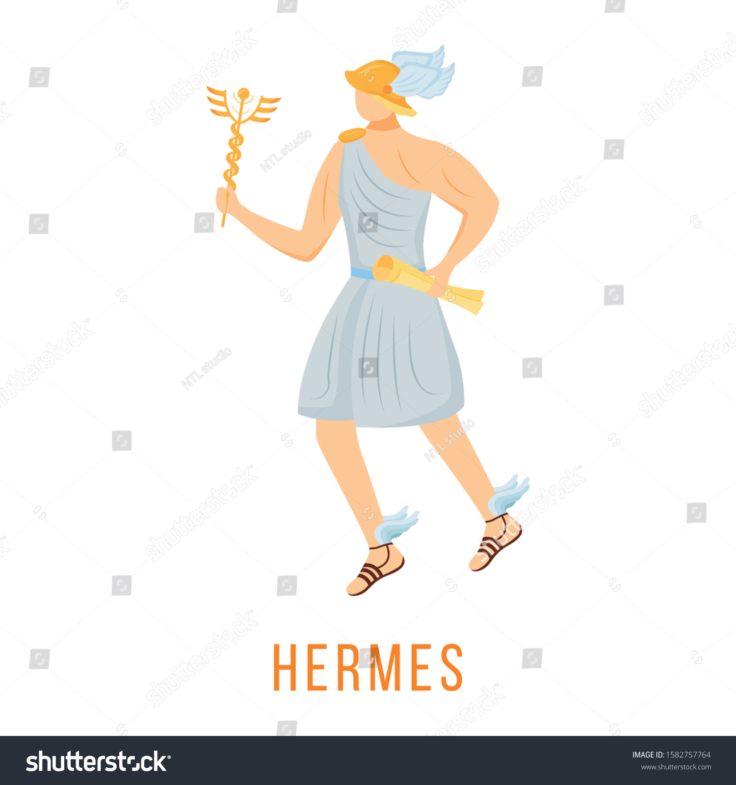 Hermes Flat Vector Illustration Ancient Greek Stock Vector (Royalty ...