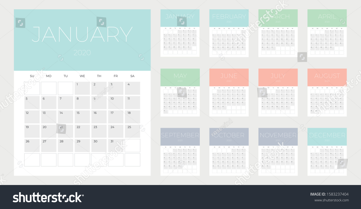 2020calendar Week Starts Sunday Vector Illustration Stock Vector ...