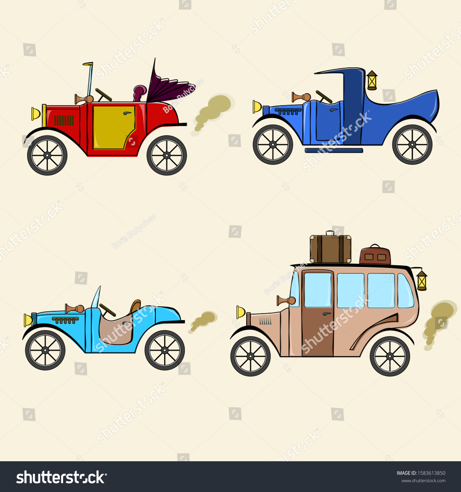 Set Vintage Cars Bus Pickup Comics Stock Vector (Royalty Free ...