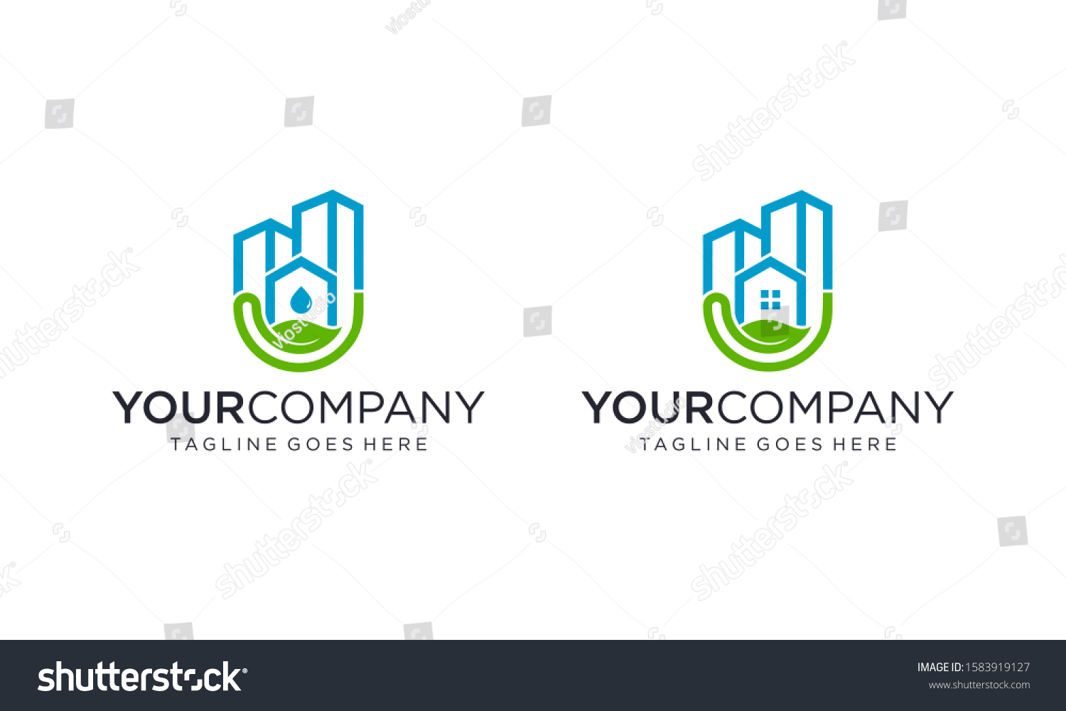 Natural Green Building Logo Designs Concept Stock Vector (Royalty Free ...