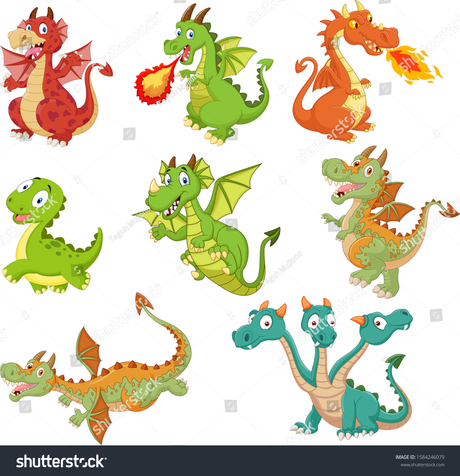 Set Dragons Cartoon On White Background Stock Vector (Royalty Free ...