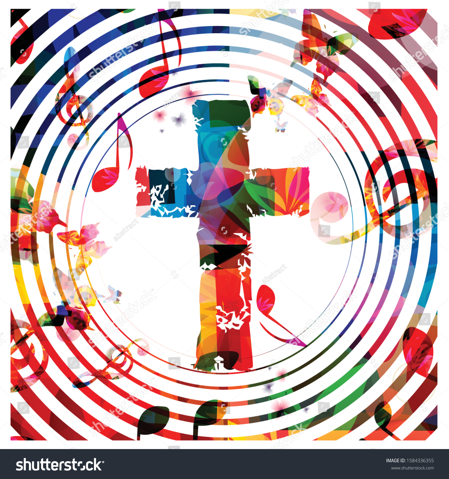 Colorful Christian Cross Music Notes Vector Stock Vector (Royalty Free ...