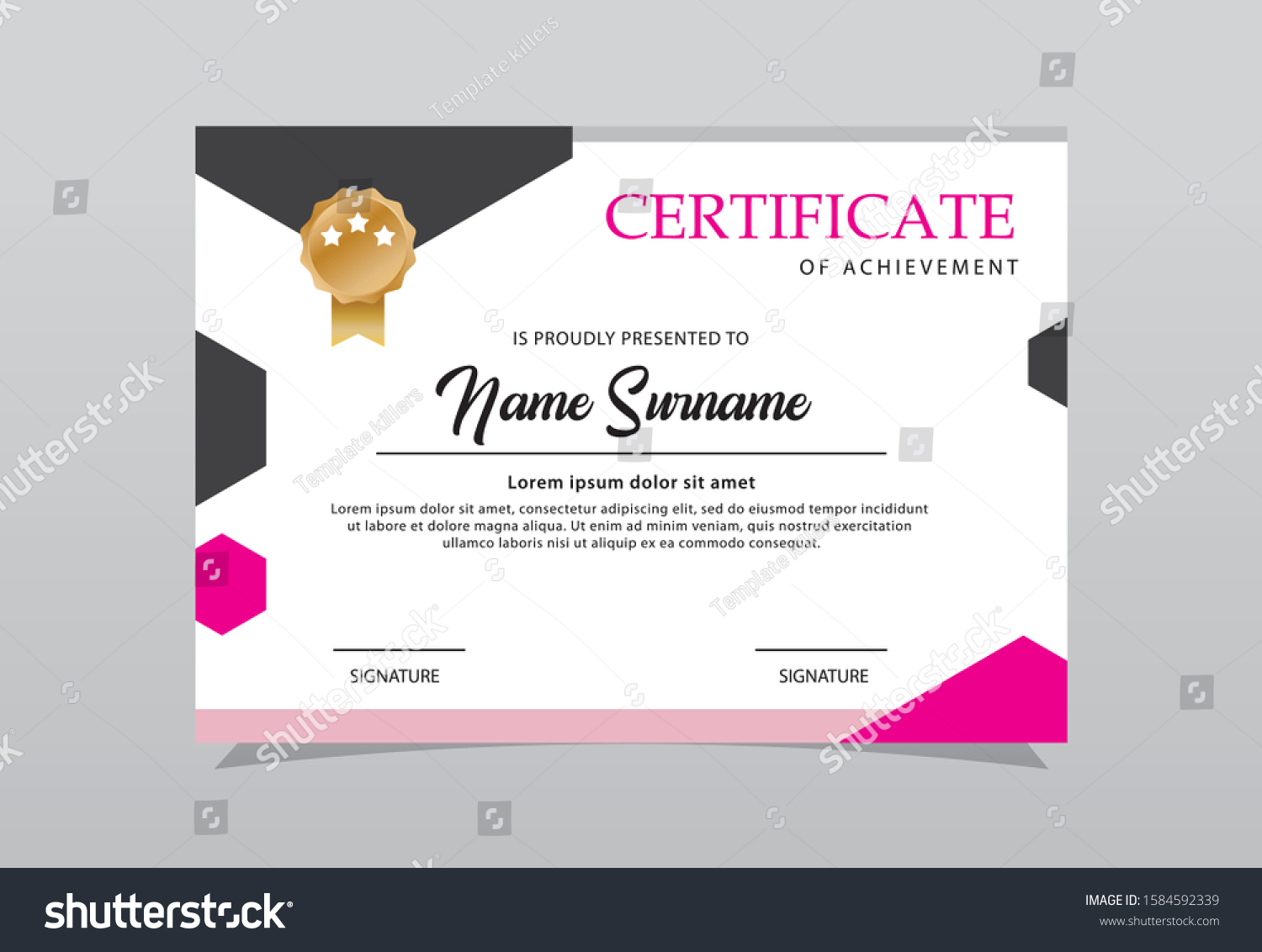 Modern Certificate Template Pink Color Design Stock Vector (Royalty ...