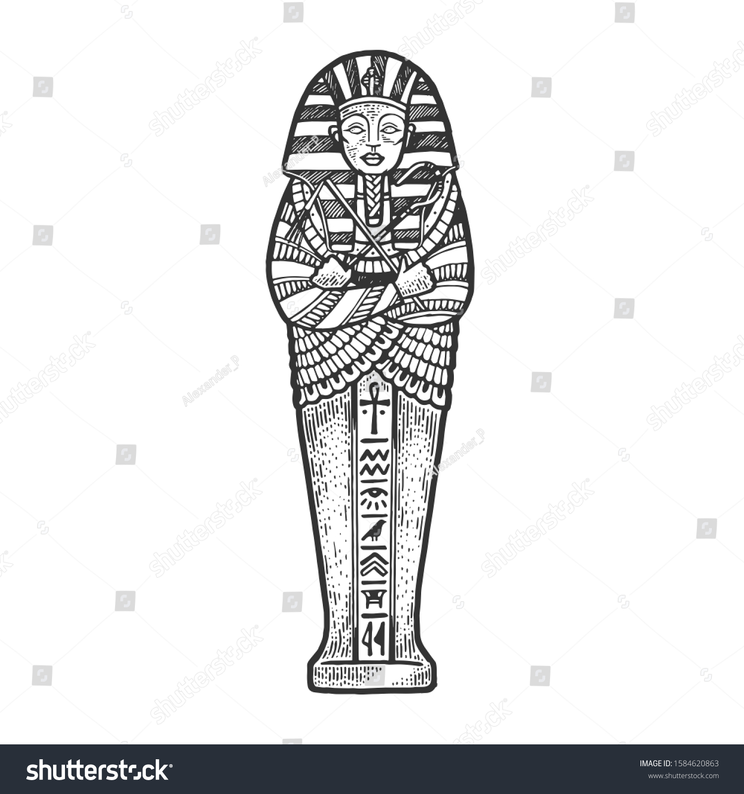 Ancient Egyptian Sarcophagus Sketch Engraving Illustration Stock ...