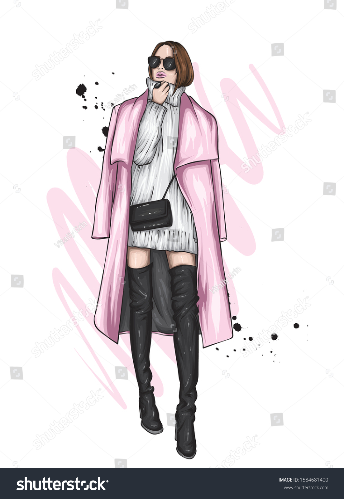 Beautiful Girl Stylish Coat High Boots Stock Vector (Royalty Free ...