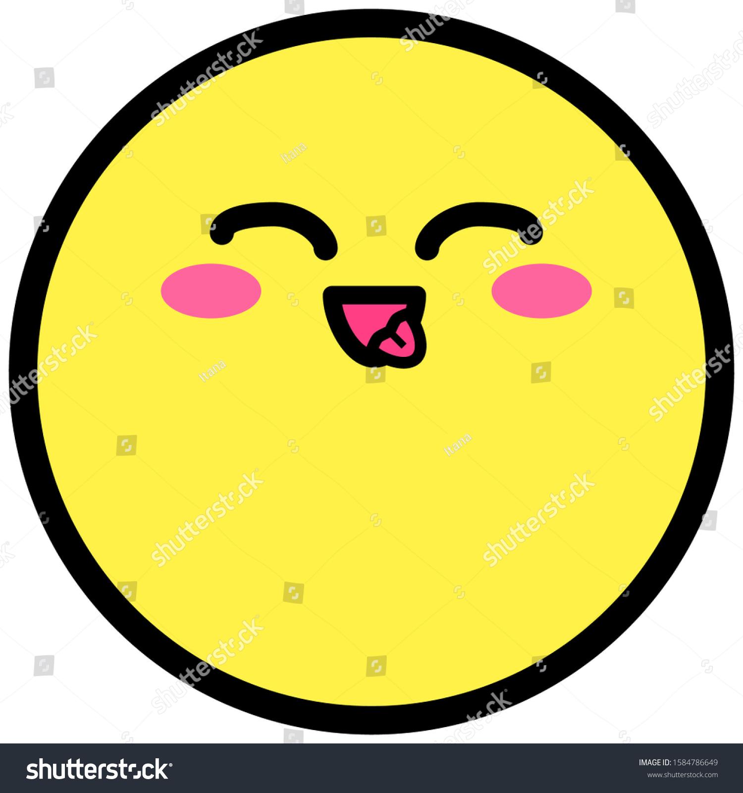 Flat Kawaii Emoji Face Cute Funny Stock Vector Royalty Free