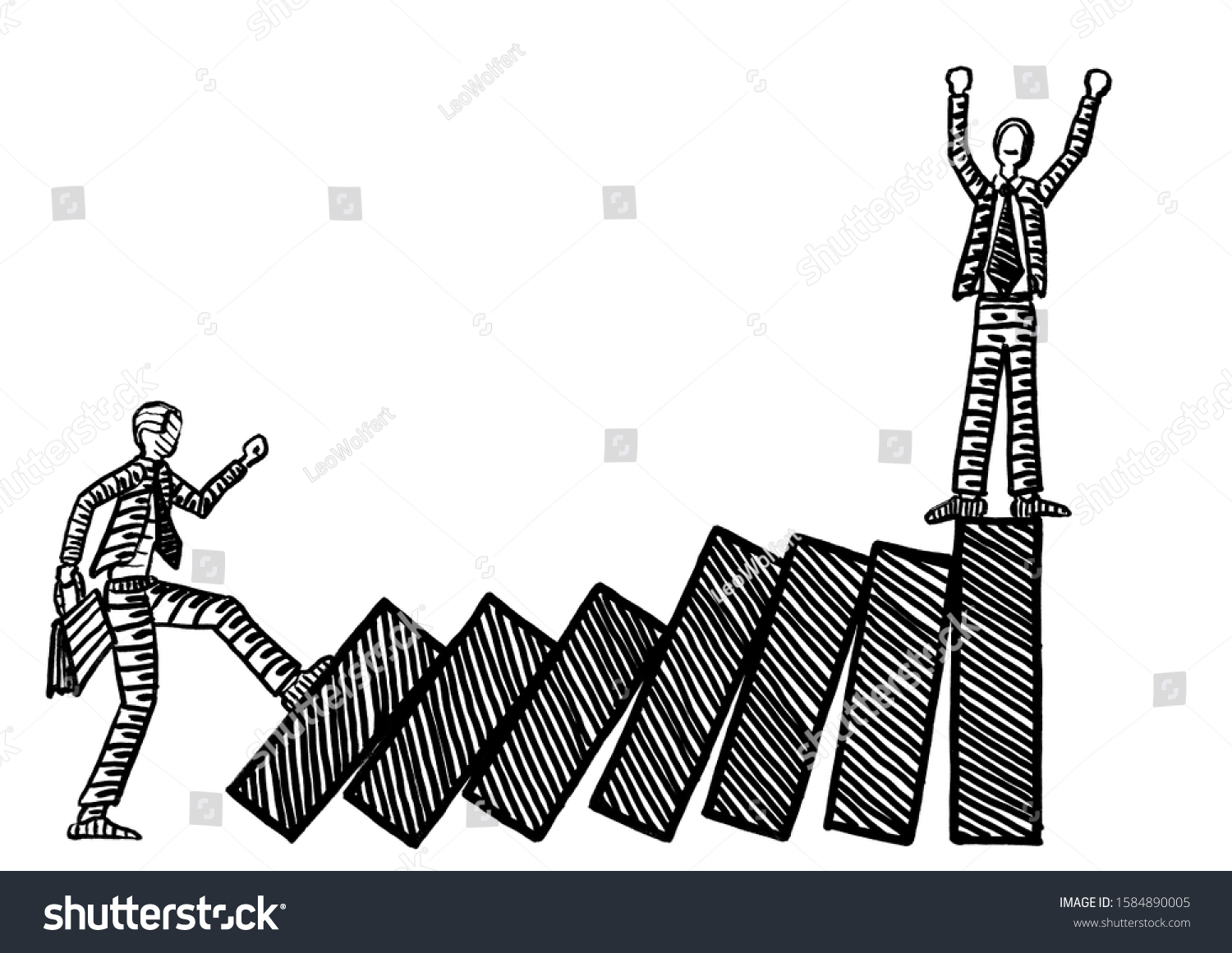 Freehand Drawing Business Man Pushing Chart Stock Illustration ...