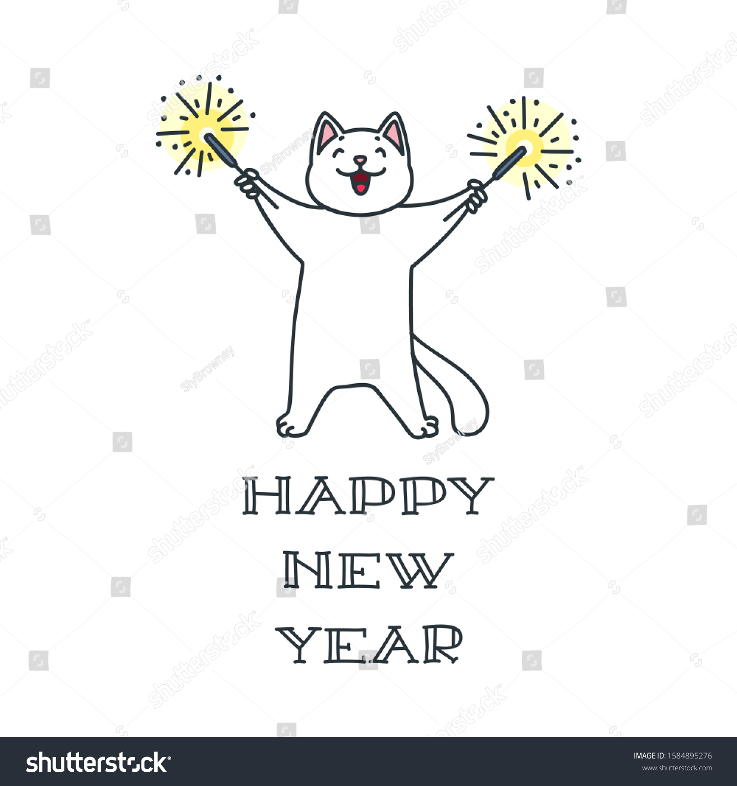 Happy New Year Cute Greeting Card Stock Vector (Royalty Free