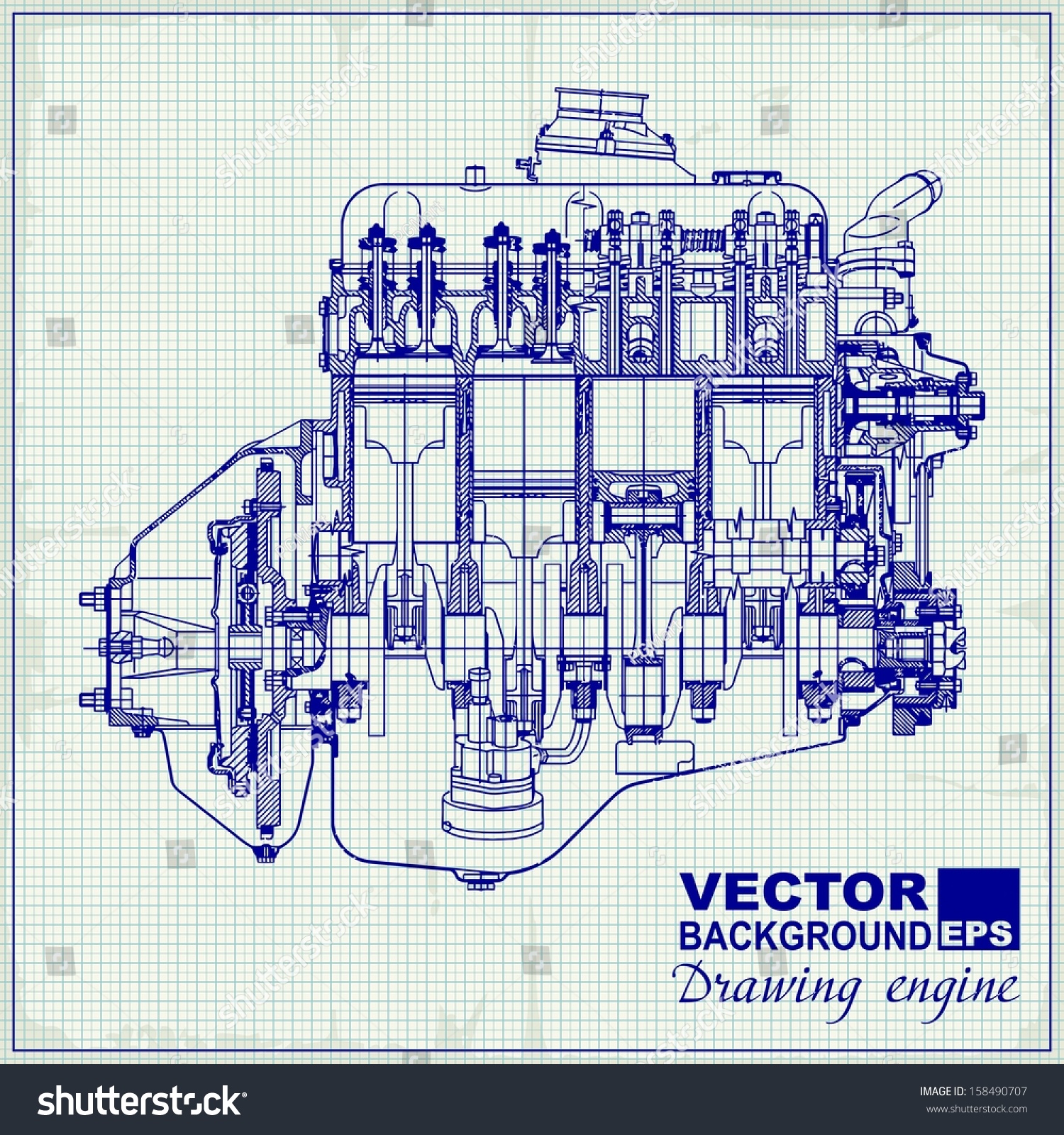 Drawing Old Engine On Graph Paper Stock Vector (Royalty Free) 158490707 ...