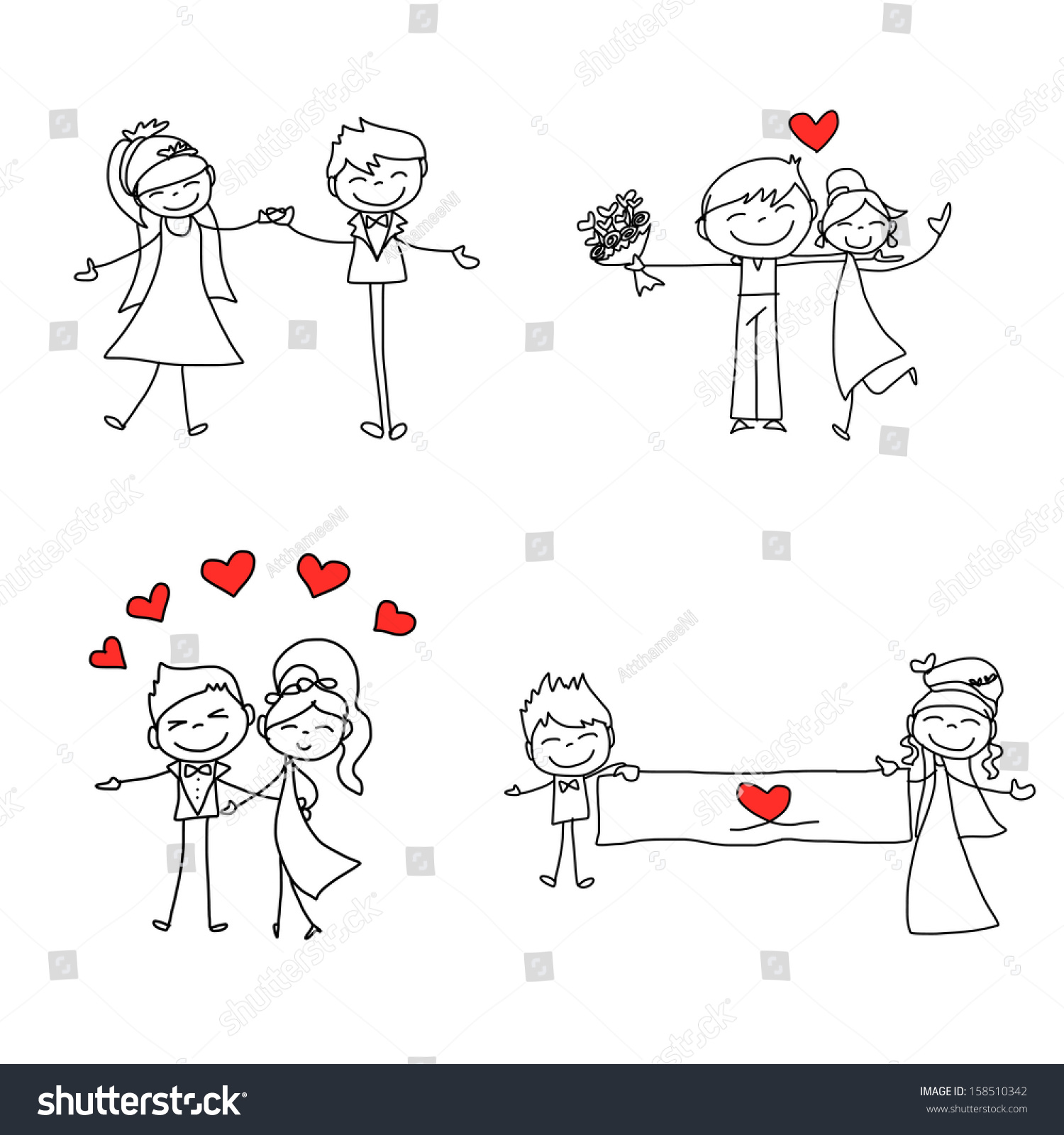 Hand Drawing Cartoon Character Happy Lovers Stock Vector (Royalty Free ...