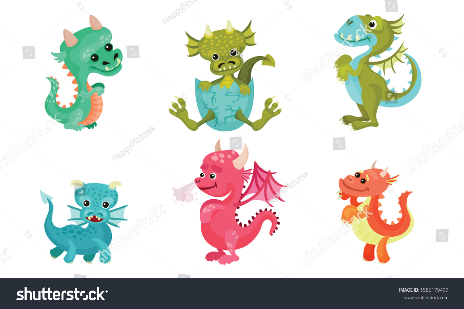 Little Baby Dragons Vector Set Funny Stock Vector (Royalty Free ...