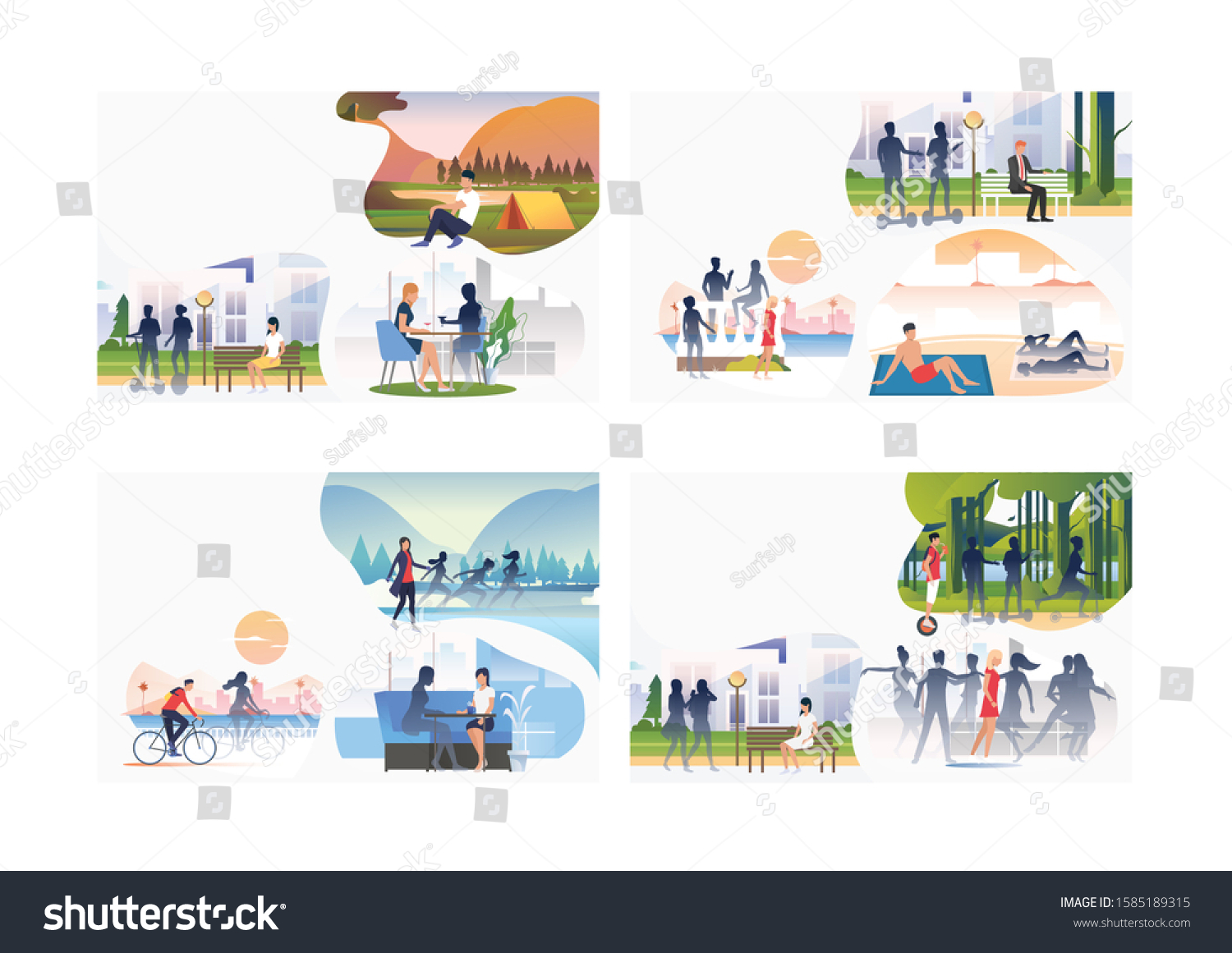 Set Lonely People Among Shadows Flat Stock Vector (Royalty Free ...