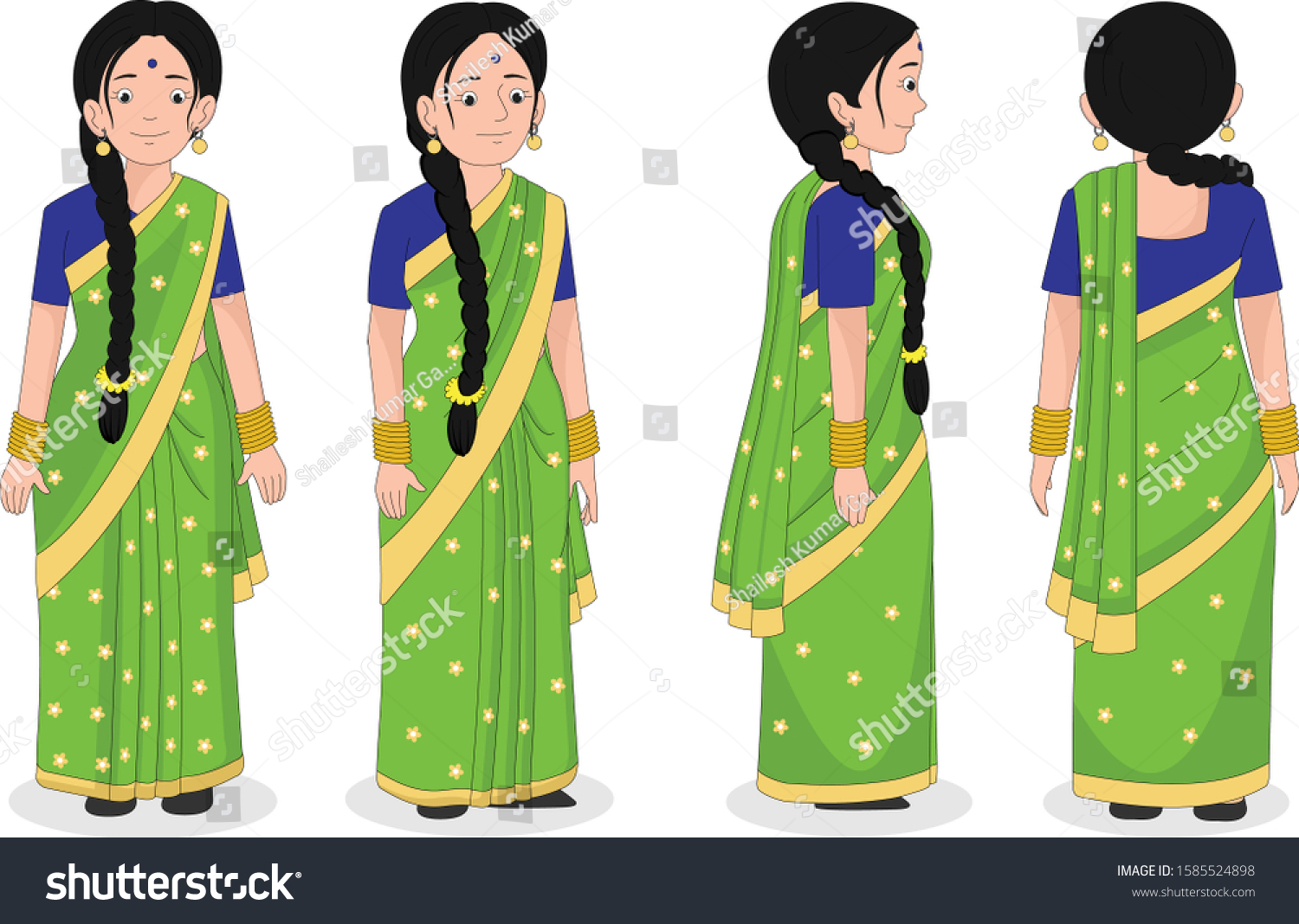 Indian Woman Wearing Traditional Beautiful Saree Stock Vector (Royalty  Free) 351812897