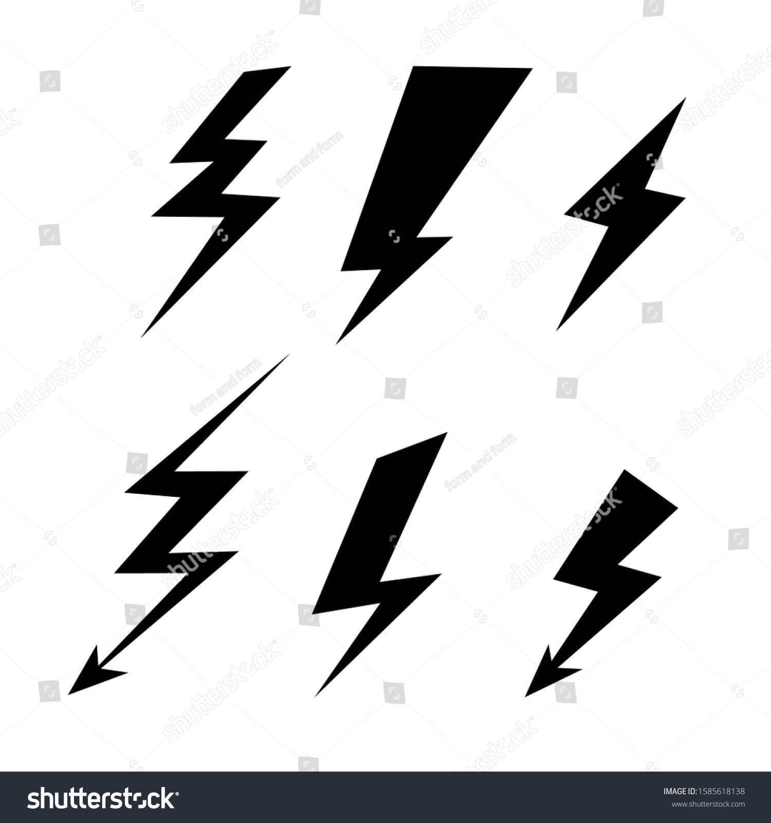 Lightning Thunder Bolt Icon Set Energy Stock Vector (Royalty Free ...