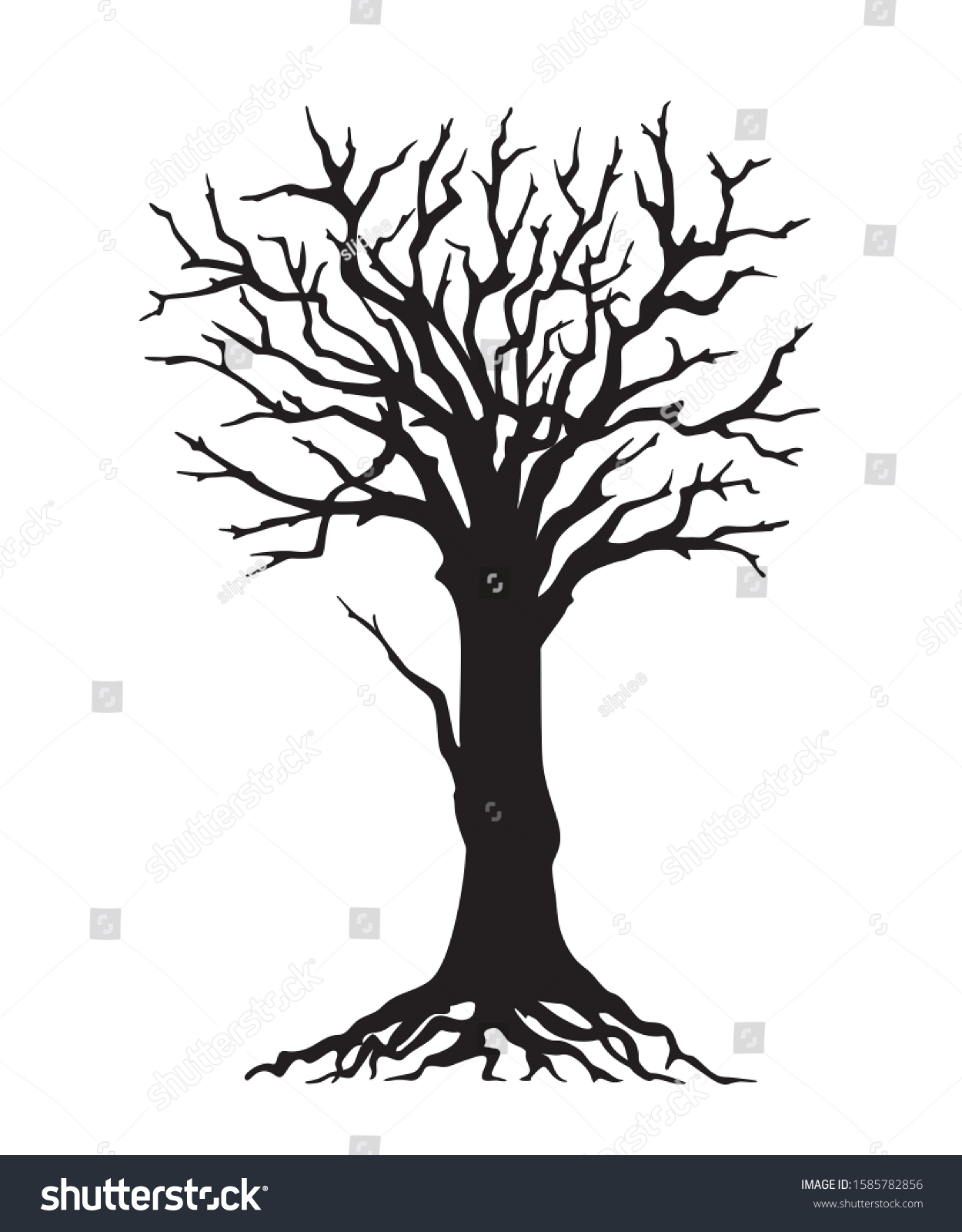 Black Silhouette Illustration Tree Roots Without Stock Illustration ...