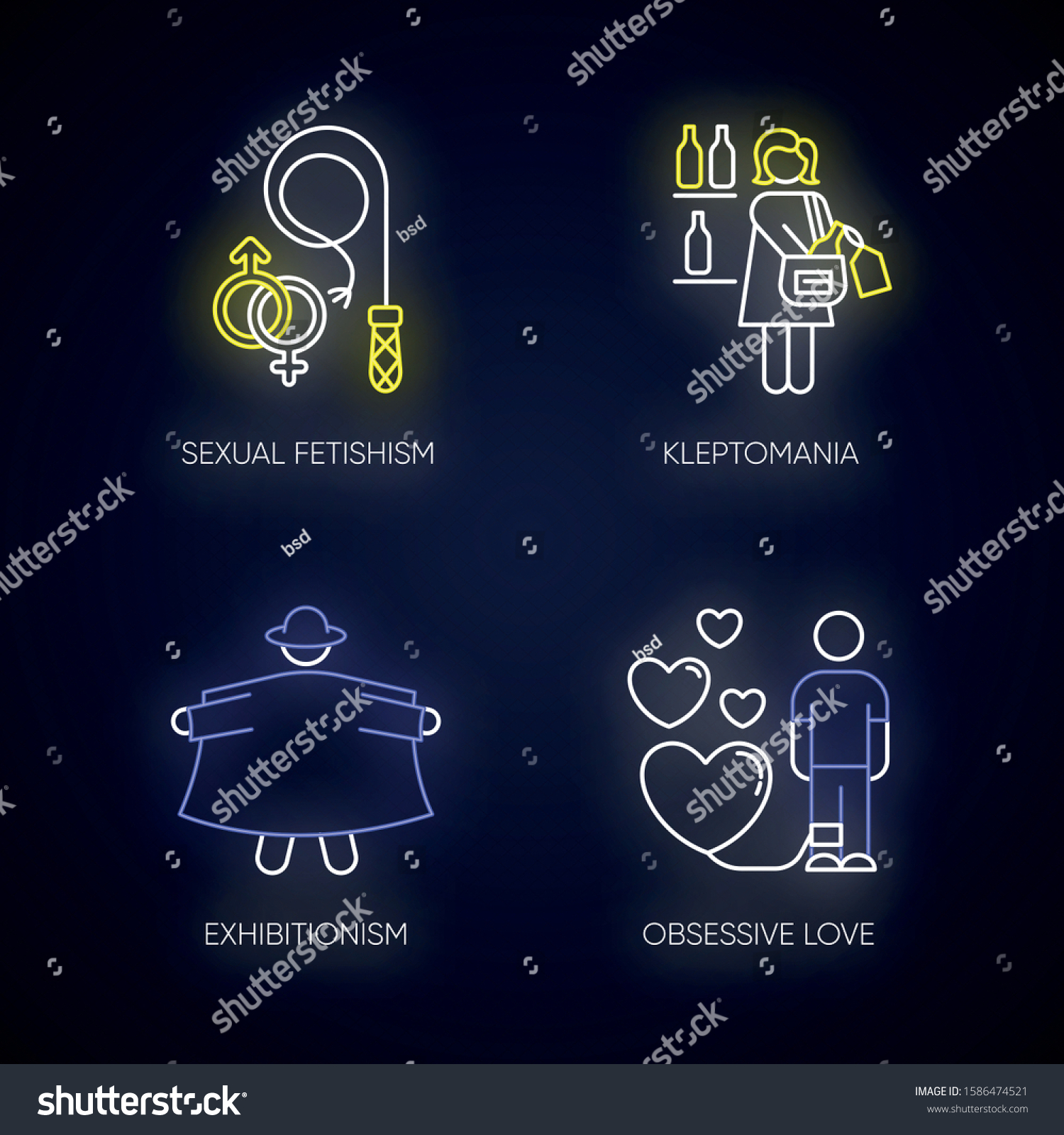 Mental Disorder Neon Light Icons Set Stock Vector Royalty Free 1586474521 Shutterstock 0395