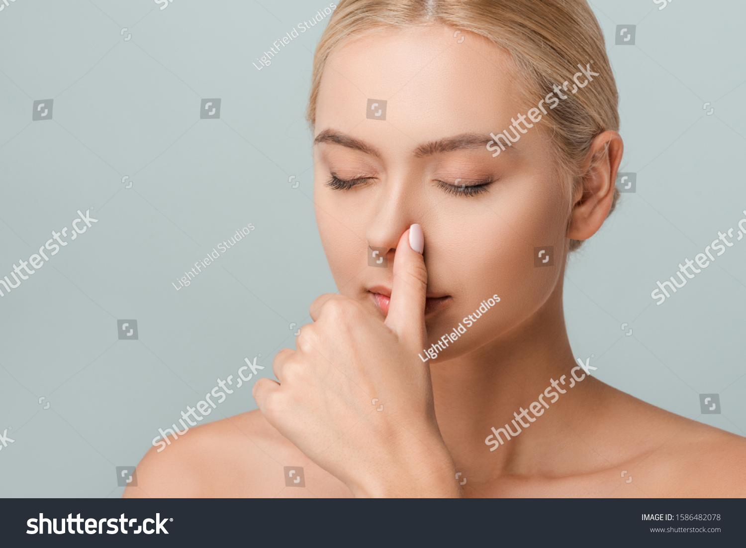 Attractive Naked Woman Touching Nose Isolated Stock Photo Shutterstock