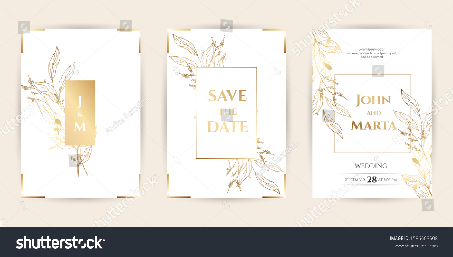 Wedding Invitation Gold Flowers Background Geometric Stock Vector ...