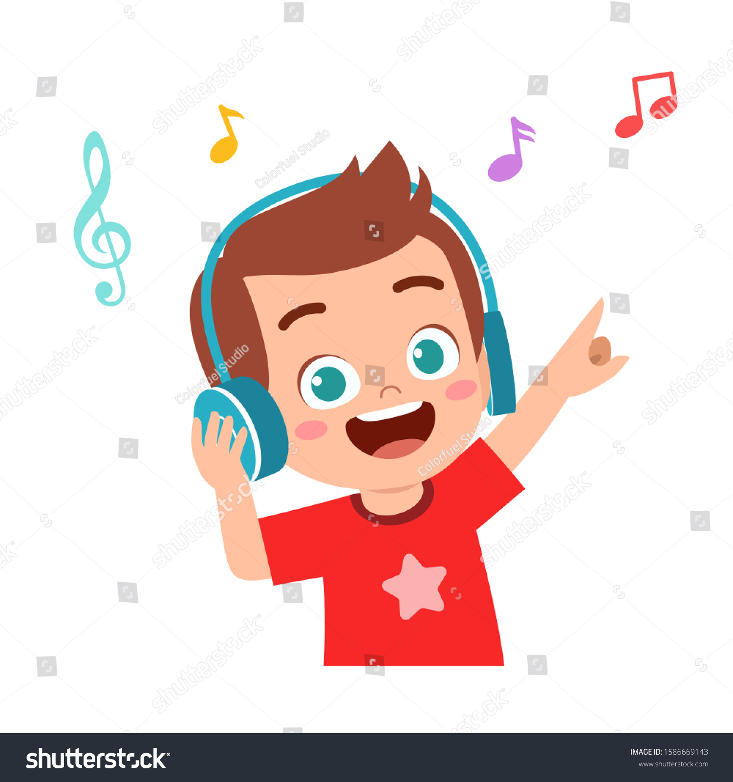 Happy Cute Kid Boy Listen Good Stock Vector (Royalty Free) 1586669143 ...