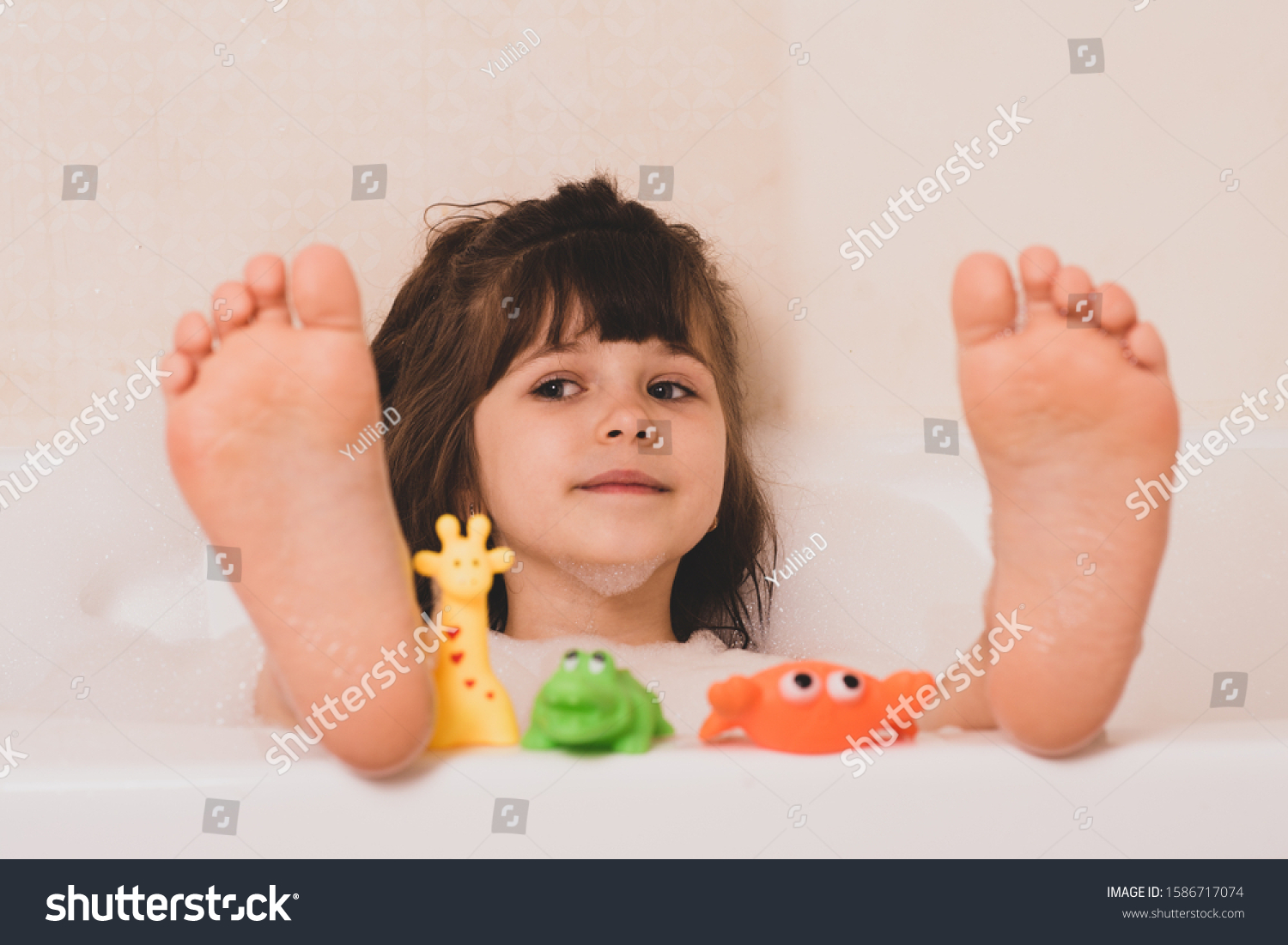 Little Child Bathtub Smiling Kid Bathroom Stock Photo 1586717074 ...