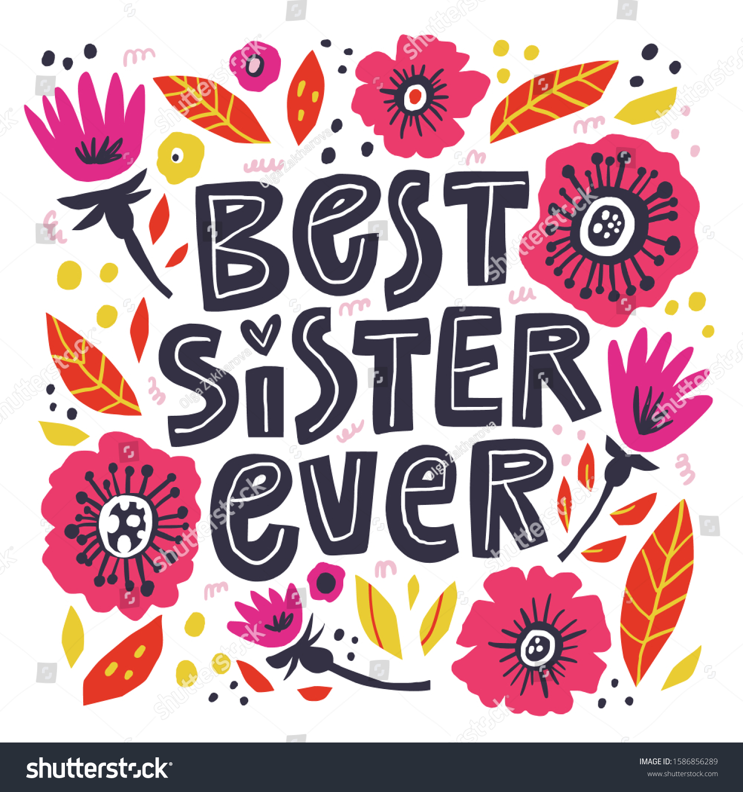 Best Sister Ever Handdrawn Greeting Card Stock Vector (Royalty Free ...