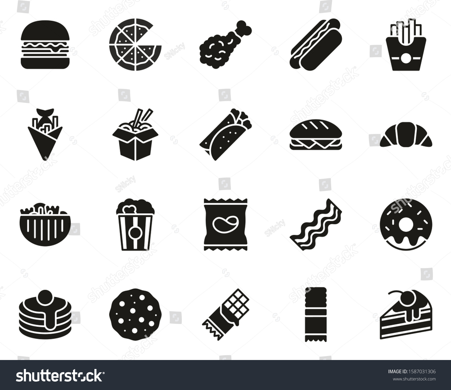 Fast Food Junk Food Icons Black Stock Vector (Royalty Free) 1587031306 ...