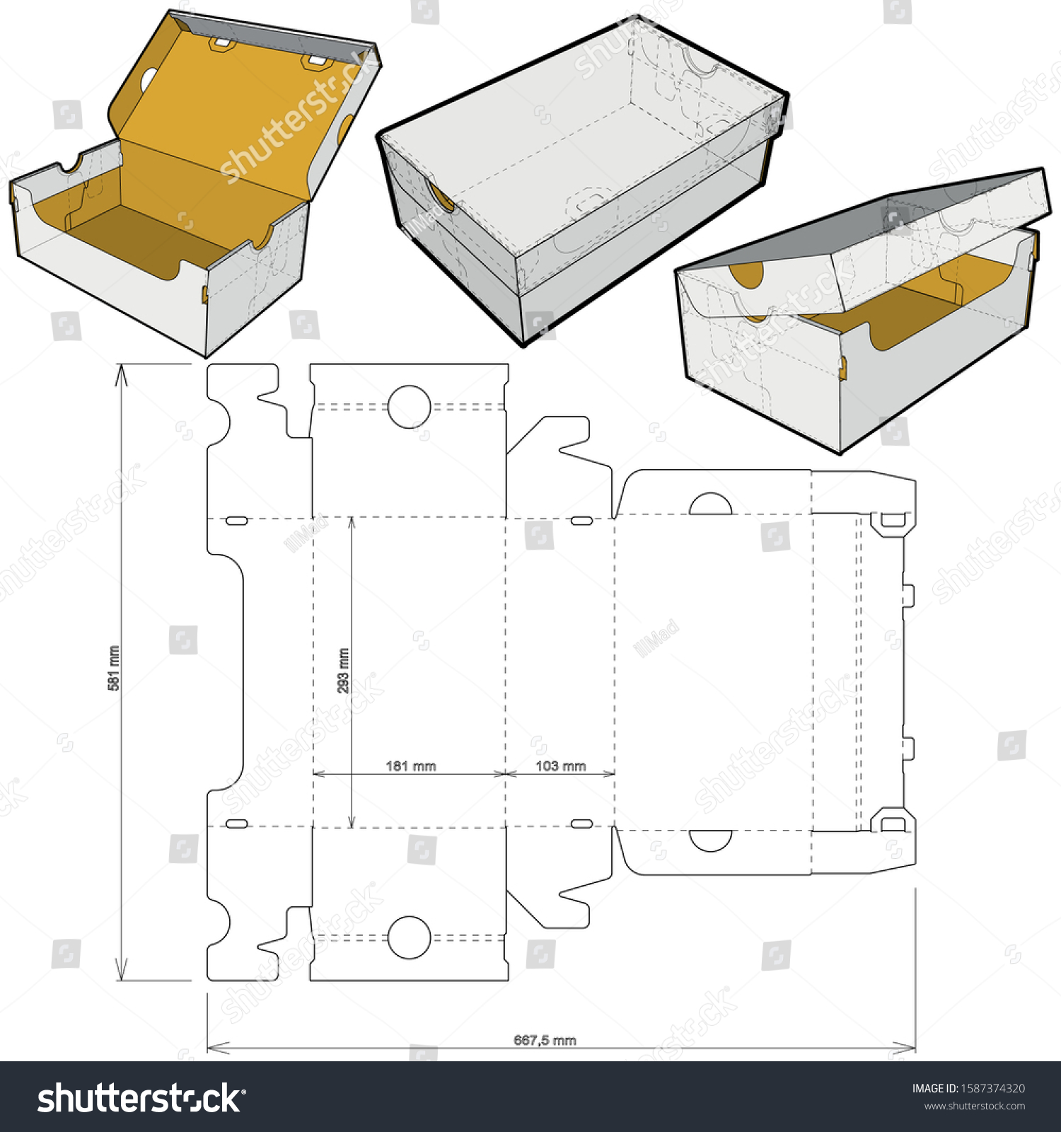 Shoes Cardboard Box Internal Measurement 293x181103cm Stock Vector ...