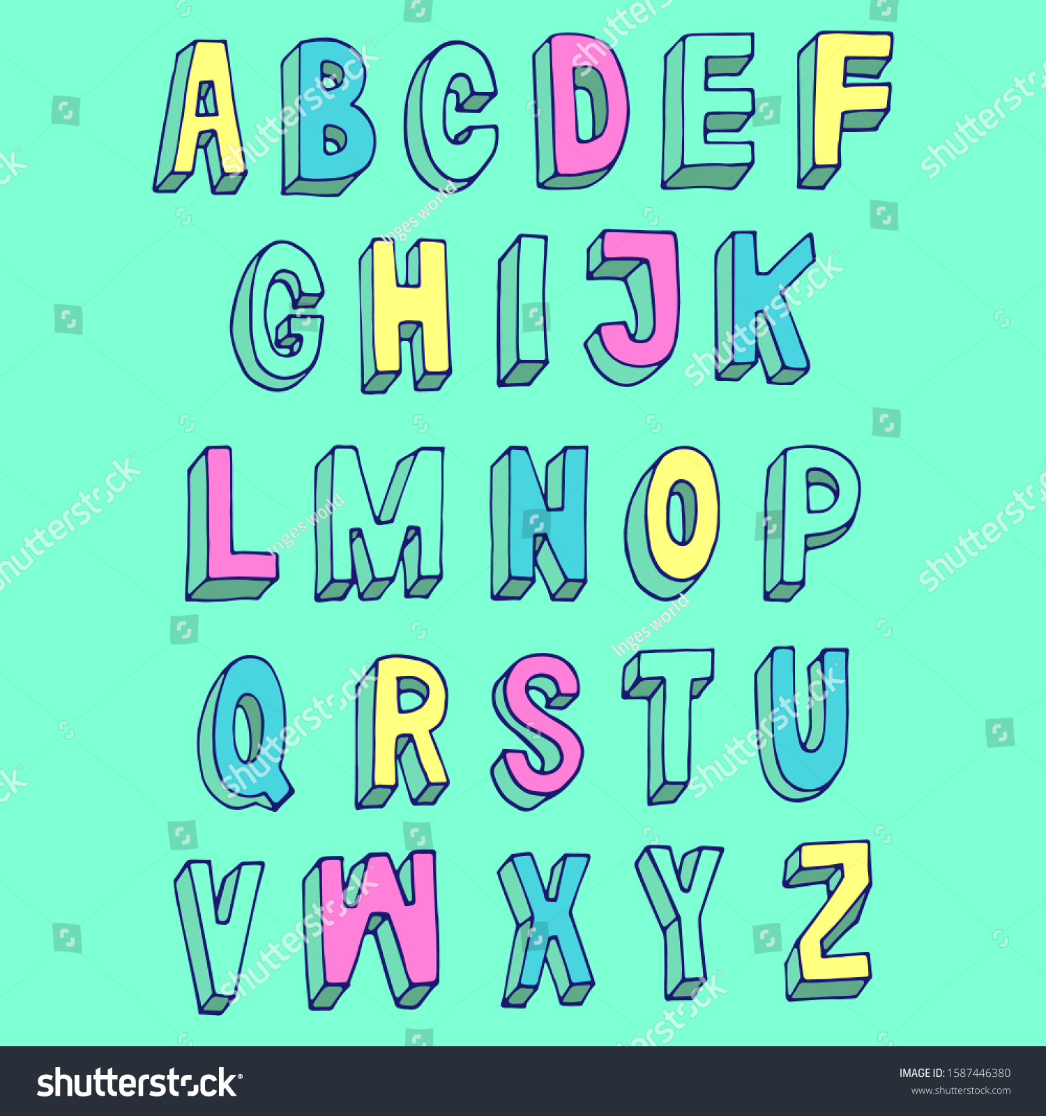 Hand Drawing Simple Colorful Alphabet Vector Stock Vector (Royalty Free ...